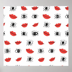 Handgezeichnete Augen, Lippen, trendy Muster. Poster