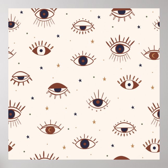 Handgezeichnete Augen Mystisches Nahtloses Muster. Poster (Vorne)
