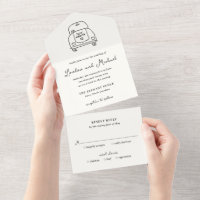 Handgezeichnete Auto-Doodle-Moderne-Hochzeit