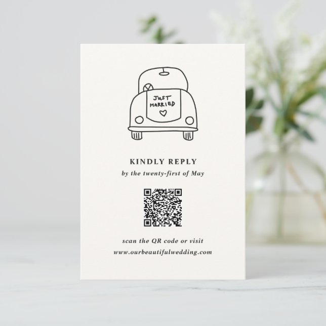 Handgezeichnete Autodoodle Moderne Hochzeit RSVP Karte (Stehend Vorderseite)