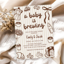 Handgezeichnete Babyparty: Ein Baby braut Kaffee