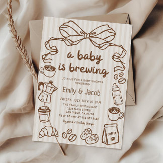 Handgezeichnete Babyparty: Ein Baby braut Kaffee Einladung