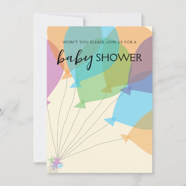 Handgezeichnete Balloon Baby Shower Einladung Vorl (Vorderseite)