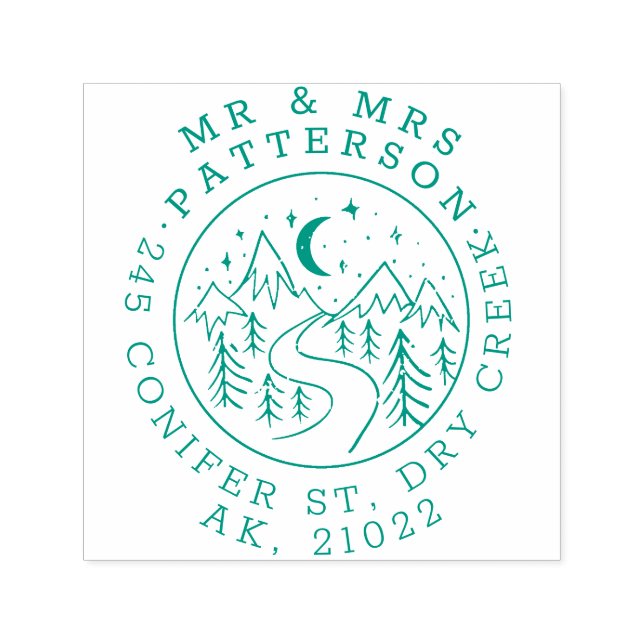 Handgezeichnete Berge nach Nacht Mr. & Mrs. Adress Permastempel (Design)