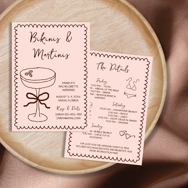 Handgezeichnete Bikinis & Martinis Junggeselinnen- Einladung (Hand Drawn Bikinis & Martinis Bachelorette Party Invitation)