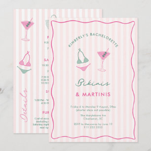 Handgezeichnete Bikinis & Martinis Junggesellinnen Einladung