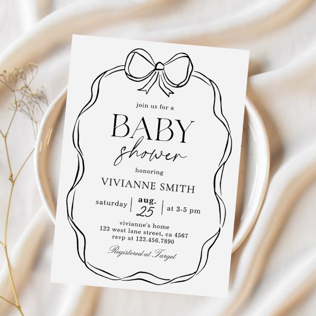 Handgezeichnete Black Bow Baby Girl Dusche Einladung (Von Creator hochgeladen)