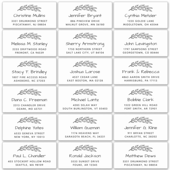 Handgezeichnete Blätter Einfache Hochzeitgastadres Aufkleber (Vorderseite)