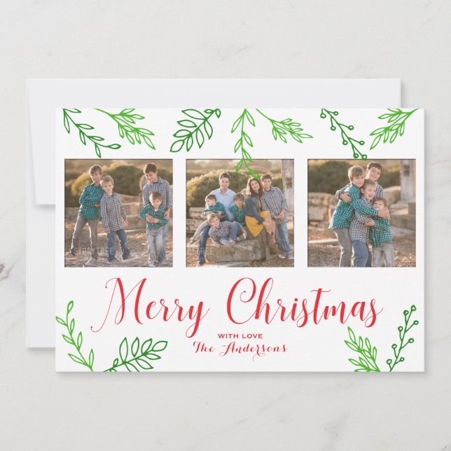 Handgezeichnete Blätter Weihnachtsfotokarte Feiertagskarte (Vorderseite)