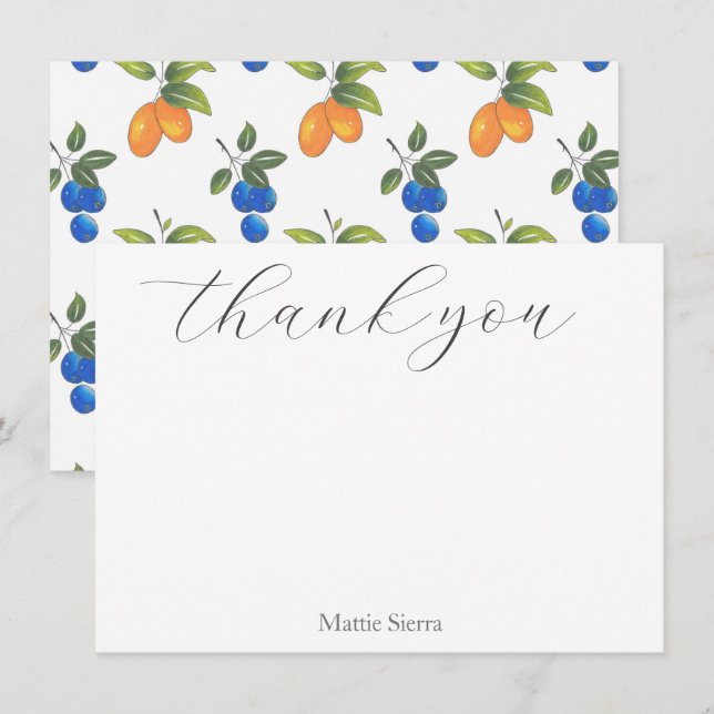 Handgezeichnete Blaubeeren und Kumquats Muster Dankeskarte (Vorne/Hinten)