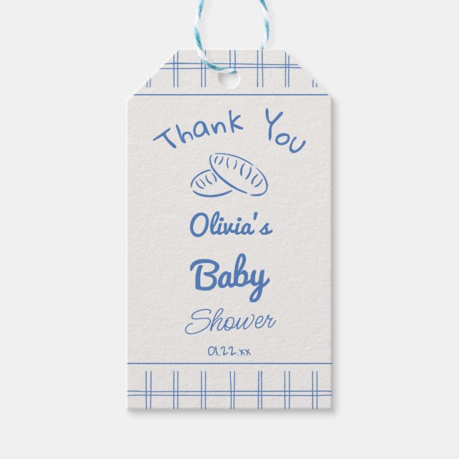 Handgezeichnete blaue Bun in der Oven Baby Boy Dus Geschenkanhänger (Vorderseite)