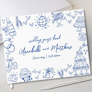 Handgezeichnete blaue fantastische Hochzeit Gästebuch