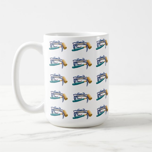 Handgezeichnete blaue Krabbe mit Hammer Mallet Cra Kaffeetasse (Links)