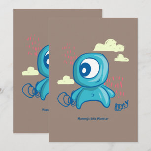 Handgezeichnete blaue Monster-Cartoonfigur-Kunst Einladung