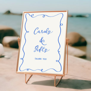 Handgezeichnete blaue Rahmenkarten und Geschenke Poster