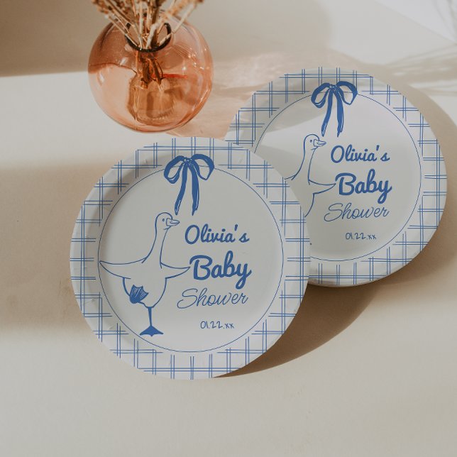 Handgezeichnete Blue Albern Gose Ribbon Babydusche Pappteller (Von Creator hochgeladen)