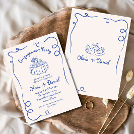 Handgezeichnete Blue Whimsical Engagement Party Einladung