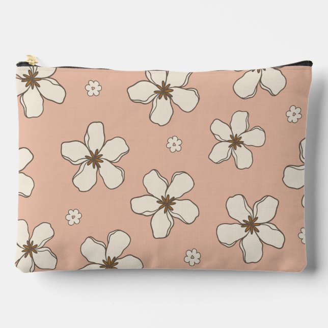 Handgezeichnete Blume auf rosa Muster für sie Zubehörtasche (Vorderseite)