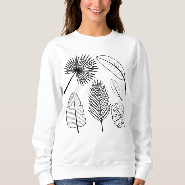 Handgezeichnete Blume Doodles Schwarzweiß-Pflanze  Sweatshirt (Vorderseite)