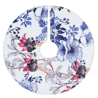 Handgezeichnete Blume: Farbige Wasserfarbe Polyester Weihnachtsbaumdecke