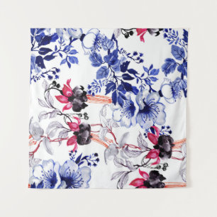 Handgezeichnete Blume: Farbige Wasserfarbe Wandteppich