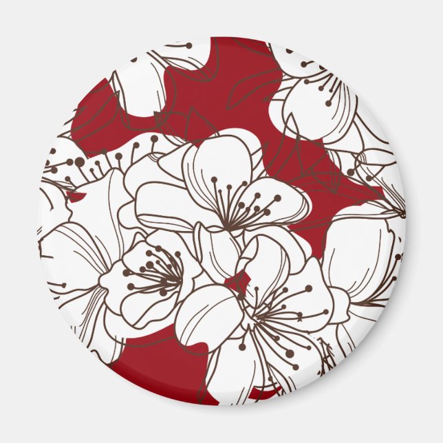 Handgezeichnete Blume mit weißem Apfelwein auf Rot Magnet (Vorne)