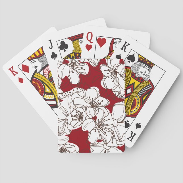 Handgezeichnete Blume mit weißem Apfelwein auf Rot Spielkarten (Rückseite)