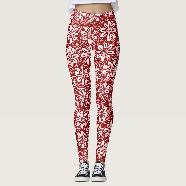 Handgezeichnete Blume Muster 140617 - Ruby Red Leggings (Vorderseite)