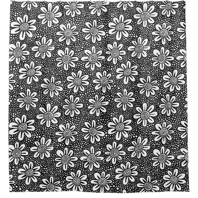 Handgezeichnete Blume Muster 140617 - Schwarz Duschvorhang (Vorderseite)