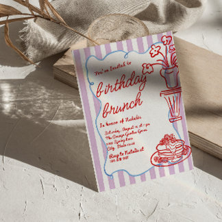 Handgezeichnete Blume Pancakes Fun Geburtstag Brun Einladung