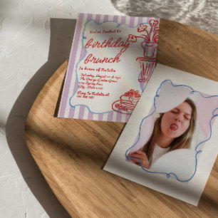 Handgezeichnete Blume Pfannkuchen Foto Geburtstags Einladung