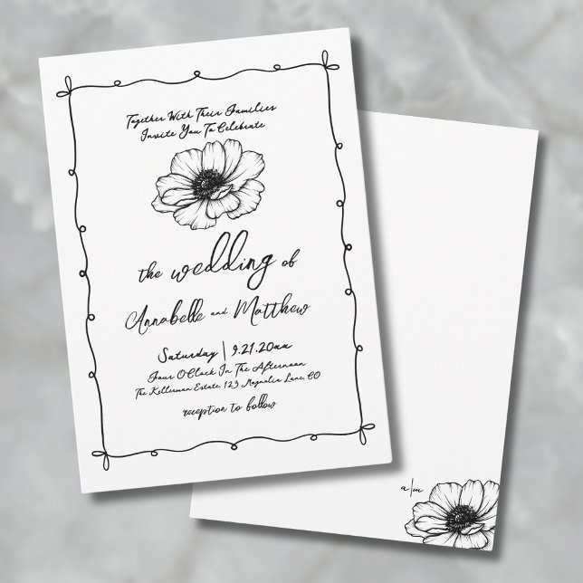 Handgezeichnete Blume Whimsical Wedding Einladung (Hand Drawn Flower Whimsical Wedding Invitation)