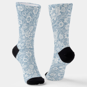 Handgezeichnete Blumen, Blau Grau Weiße Botanische Socken