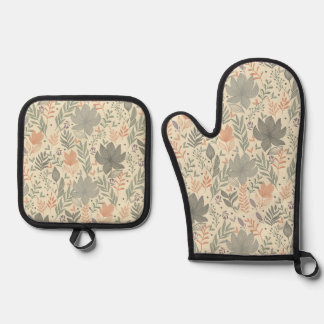 Handgezeichnete Blumen Ofenhandschuh & Topflappen-Set