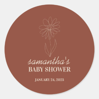 Handgezeichnete Blumen Simple Boho Babyparty Runder Aufkleber