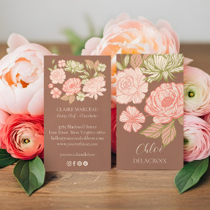 Handgezeichnete Blumen und Blätter im eleganten Li Visitenkarte