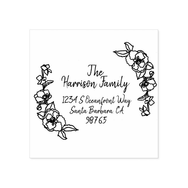 Handgezeichnete Blumenhandschrift Name und Anschri Gummistempel (Prägung)