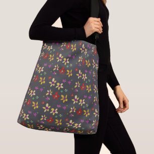 Handgezeichnete Blumenkunst auf Schwarz Tragetaschen Mit Langen Trägern