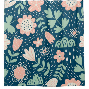 Handgezeichnete, blumenstilische Stoffe. Nahtmuste Duschvorhang