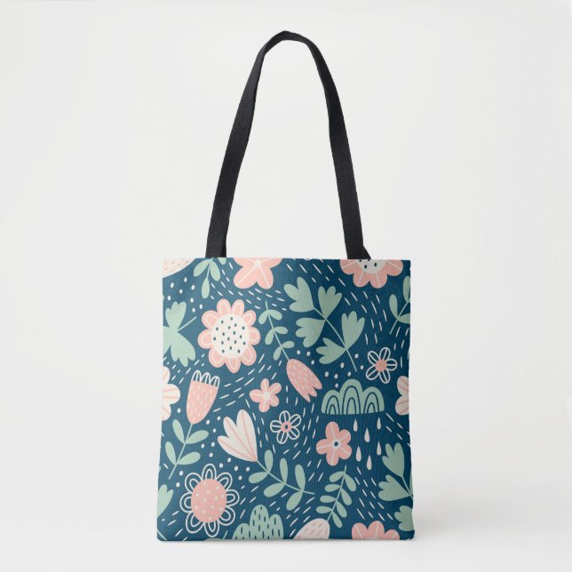 Handgezeichnete, blumenstilische Stoffe. Nahtmuste Tasche (Vorderseite)