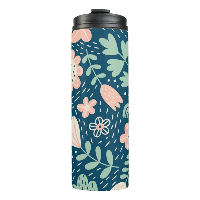 Handgezeichnete, blumenstilische Stoffe. Nahtmuste Thermosbecher (Vorderseite)