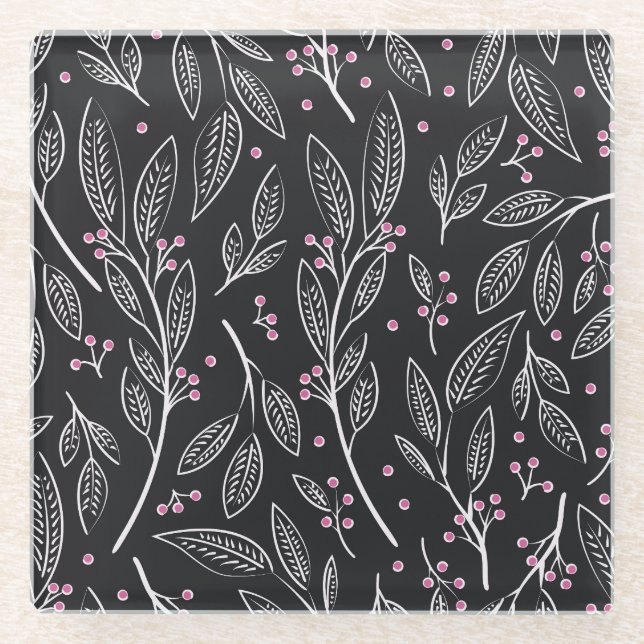 Handgezeichnete Blüte: Nahtloses Design Glasuntersetzer (Vorderseite)