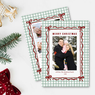 Handgezeichnete Bogen-Gingham-Weihnachten 4 Foto Feiertagskarte