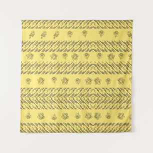 Handgezeichnete Boho-Blumen geometrische Linien in Wandteppich