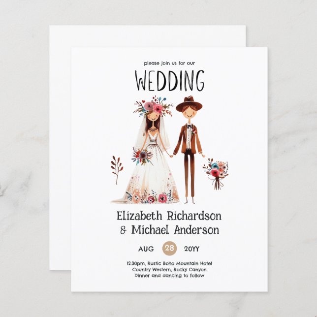 Handgezeichnete Boho Bride Groom Funny Wedites (Vorne/Hinten)