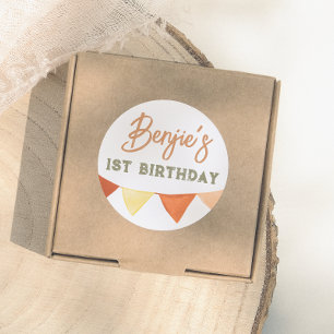 Handgezeichnete Boho Color Bunting Boy Birthday Pa Runder Aufkleber