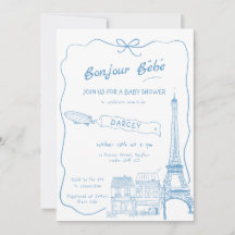 Handgezeichnete Bonjour Bebe Französisch Blue Baby