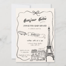 Handgezeichnete Bonjour Bebe French Baby Dusche