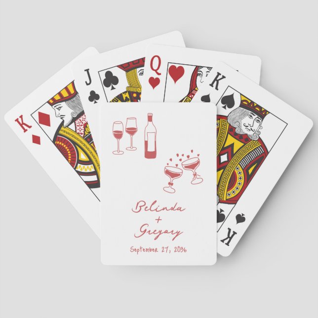 Handgezeichnete bordeauxrote Illustrations-Doodles Spielkarten (Rückseite)