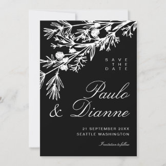 Handgezeichnete botanische Blätter Save the Date Einladung